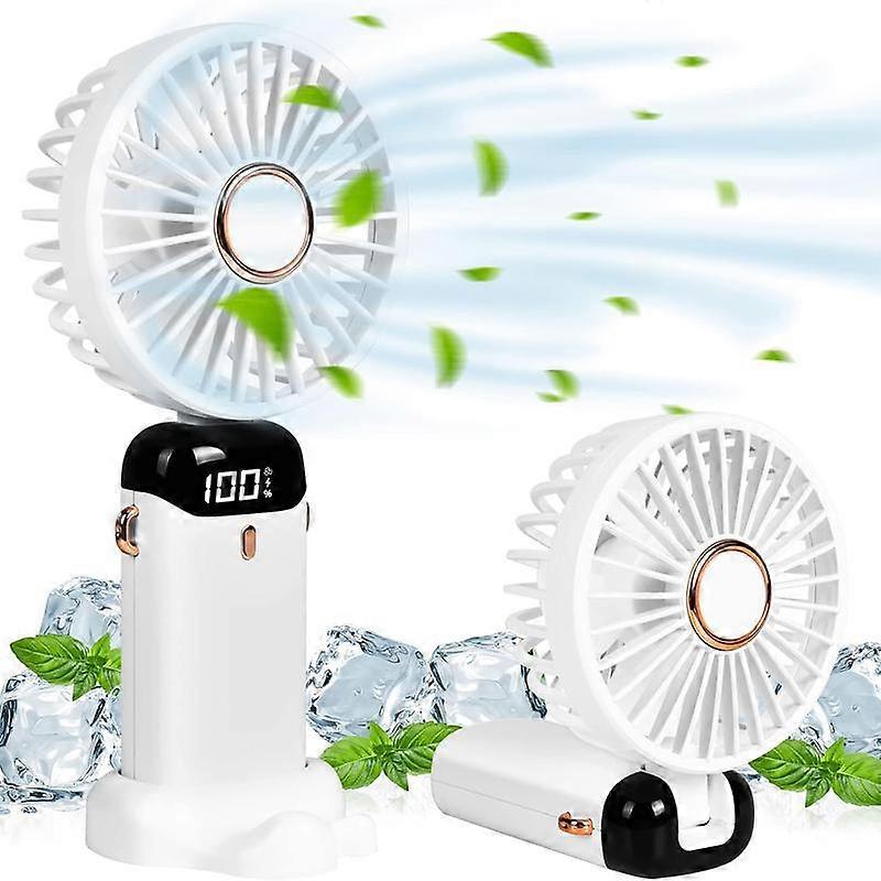 Portable Handheld Fan with Base and Lanyard USB Rechargeable Folding Small Fan 5 Speed Settings with LED Power Display Compact Cooling Fan f