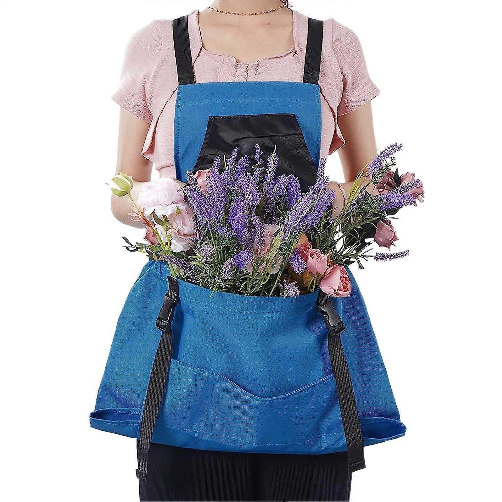 Waterproof Kitchen Apron With Pockets Adjustable BBQ Apron Large Capacity Garden Apron Blue
