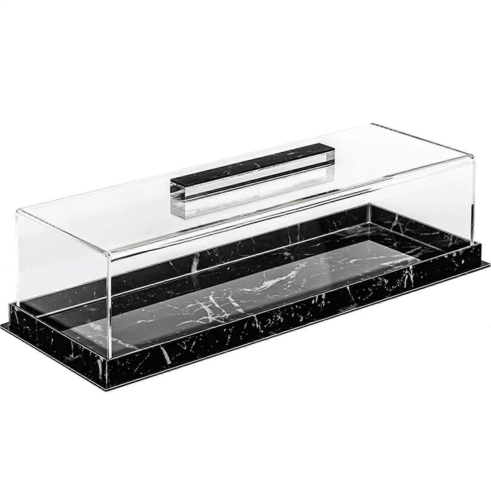 Cake Tray With Lid Acrylic Rectangular Dessert Display Case Black Marble Multifunctional Pastry Organizer For Party