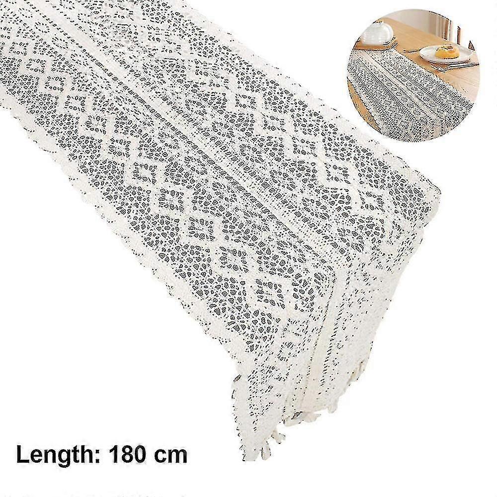 Cotton Lace Table Runner With Tassel White Rustic Macrame Table Runner