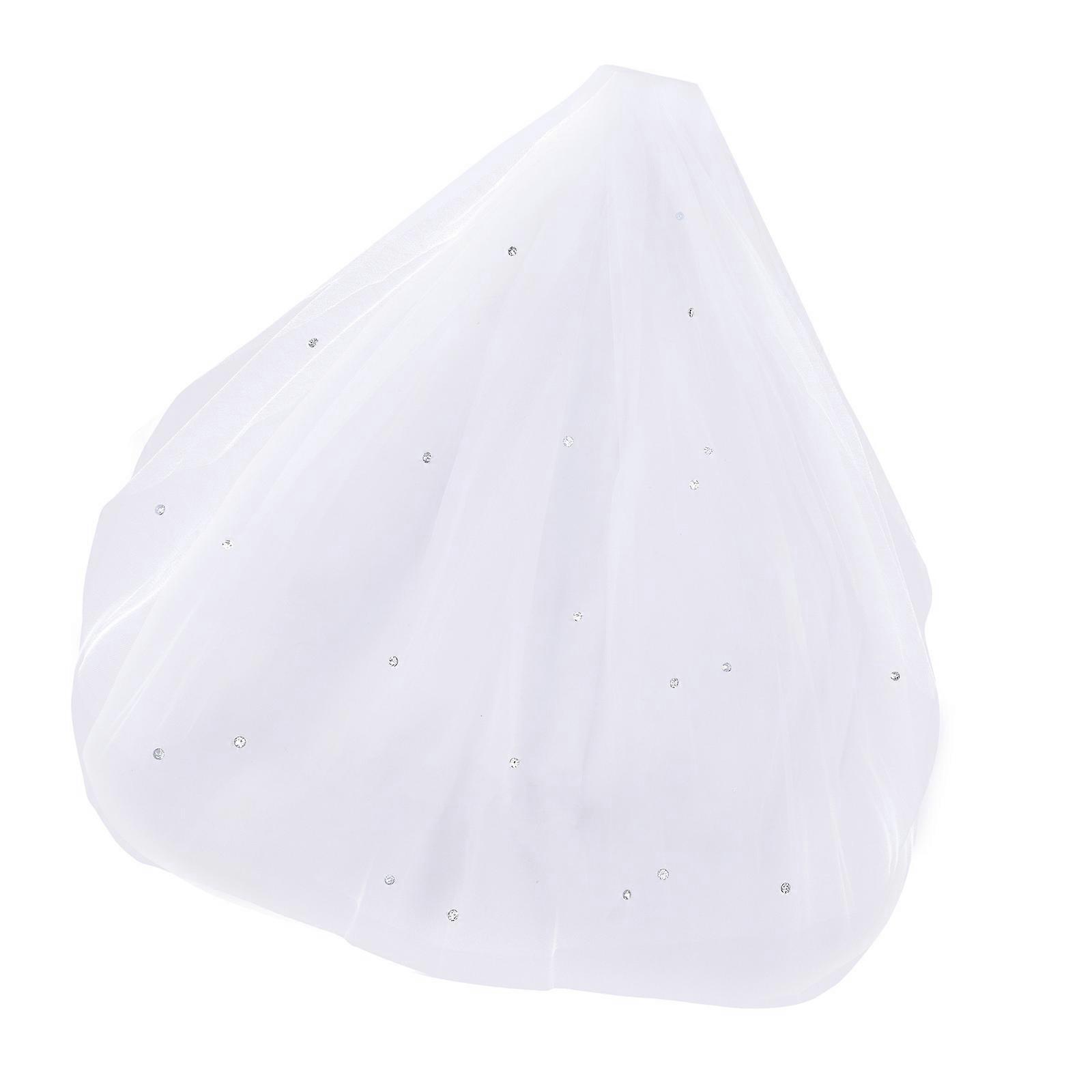 Delicate Rhinestones Wedding Veil Double Layer Crystal Design Soft Mesh Fabric Comfortable Bride Headpiece Multicolor