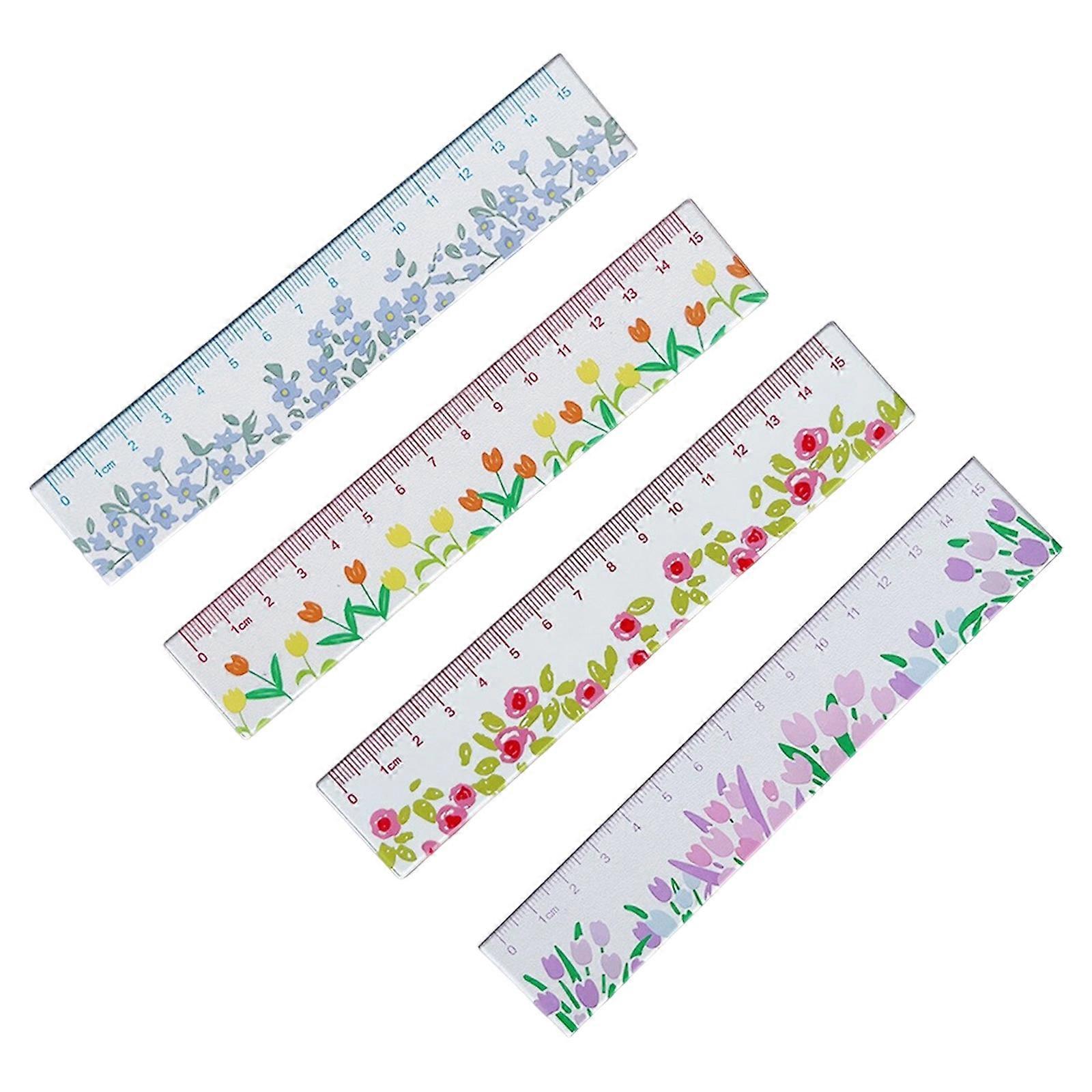 4Pcs Flower Pattern Drawing Ruler Clear Acrylic Measuring Ruler For Technical Drawing Drafting Scrapbooking Art Project Multicolor