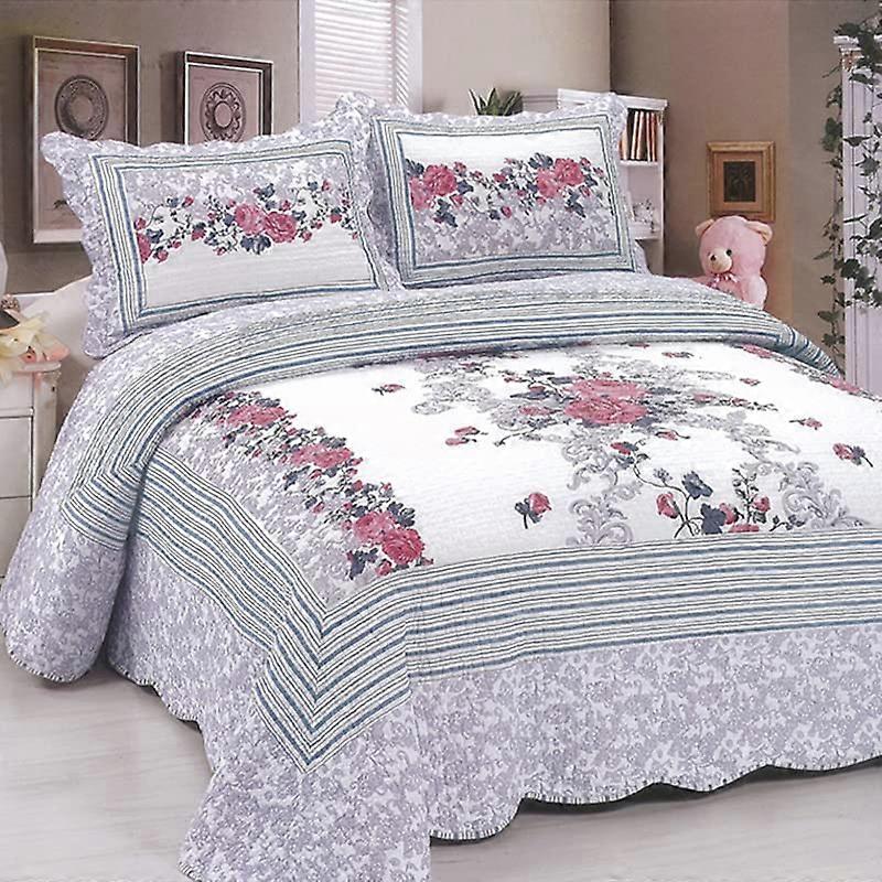 Quilted Bedspread Set with Pillow Shams, Lightweight Microfibre Patchwork Comforter 3Pcs 225x250cm