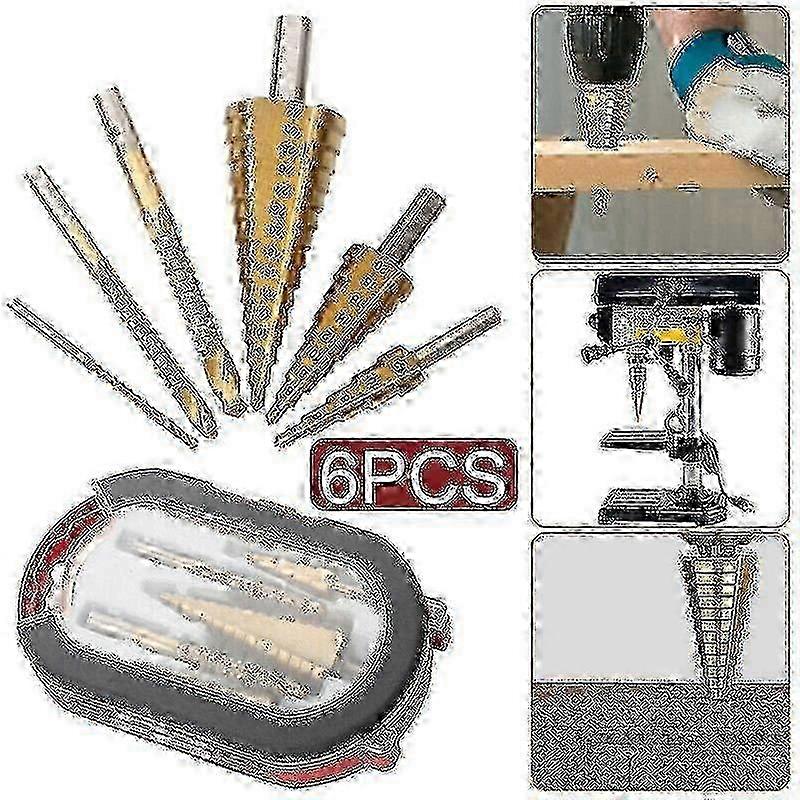 6pcs Titanium Plating Drill Bit Set High-speed Reaming Pagoda Sawtooth Set