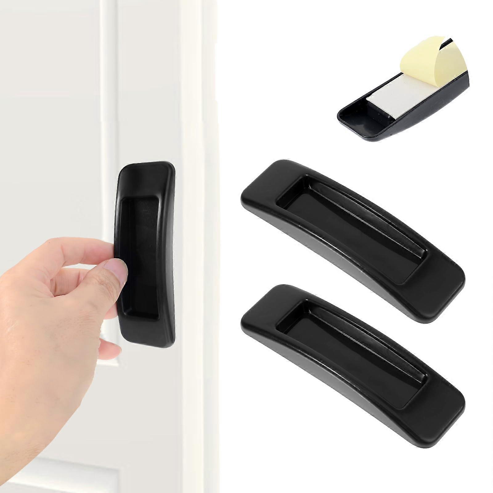 4PCS SelfAdhesive Drawer and Cabinet Handles, Plastic StickOn Door Knobs for Wardrobe Window Black
