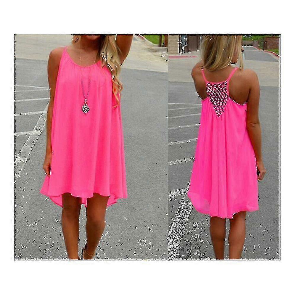 Beach Chiffon Dress - Sleeveless, Backless with Suspender Checks Splicing