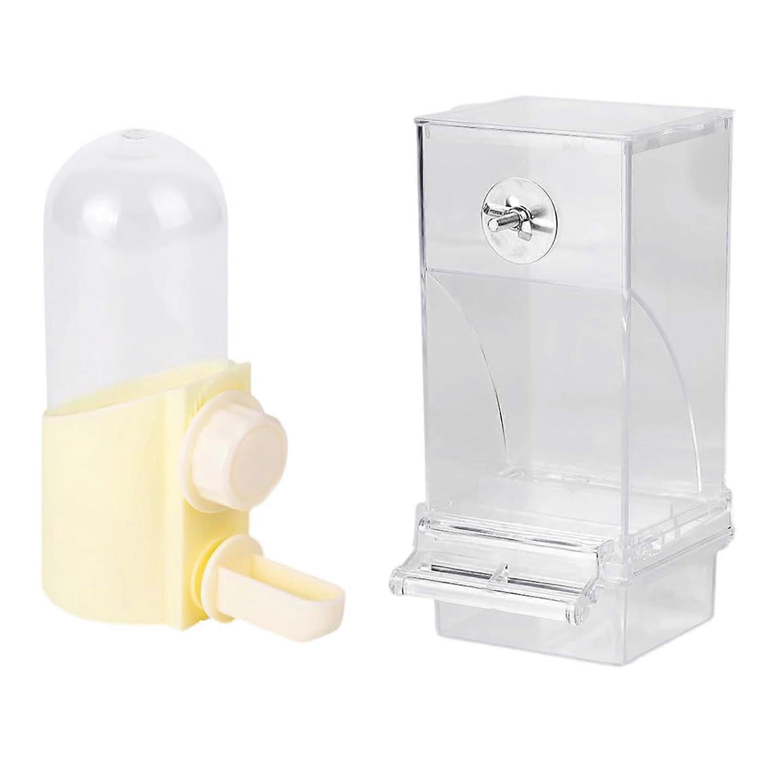 2PCS Automatic Bird Feeder and Water Dispenser Set with Spillproof Tray for Parrot Cage Feeding