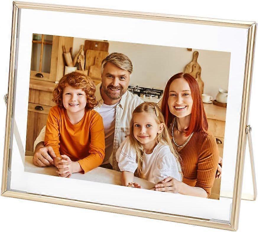 Floating Frame Glass Photo Frame Stands Set 8.46x10.3x0.43 Inch Frame Picture Metal Glass Photo Frames Tabletop Display Photo Frame for Home Wedding P
