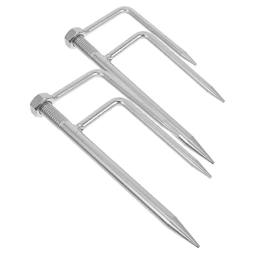 Beach Umbrella Spike Umbrella Ground Anchor for Stable Support 2Pcs Silver