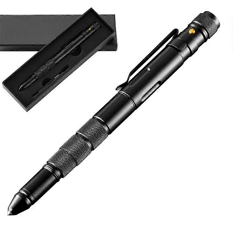 Multi-Function Self Defense Tactical Pen Emergency Flashlight Strobe Bottle Opener Glass Breaker Waterproof Storage Case