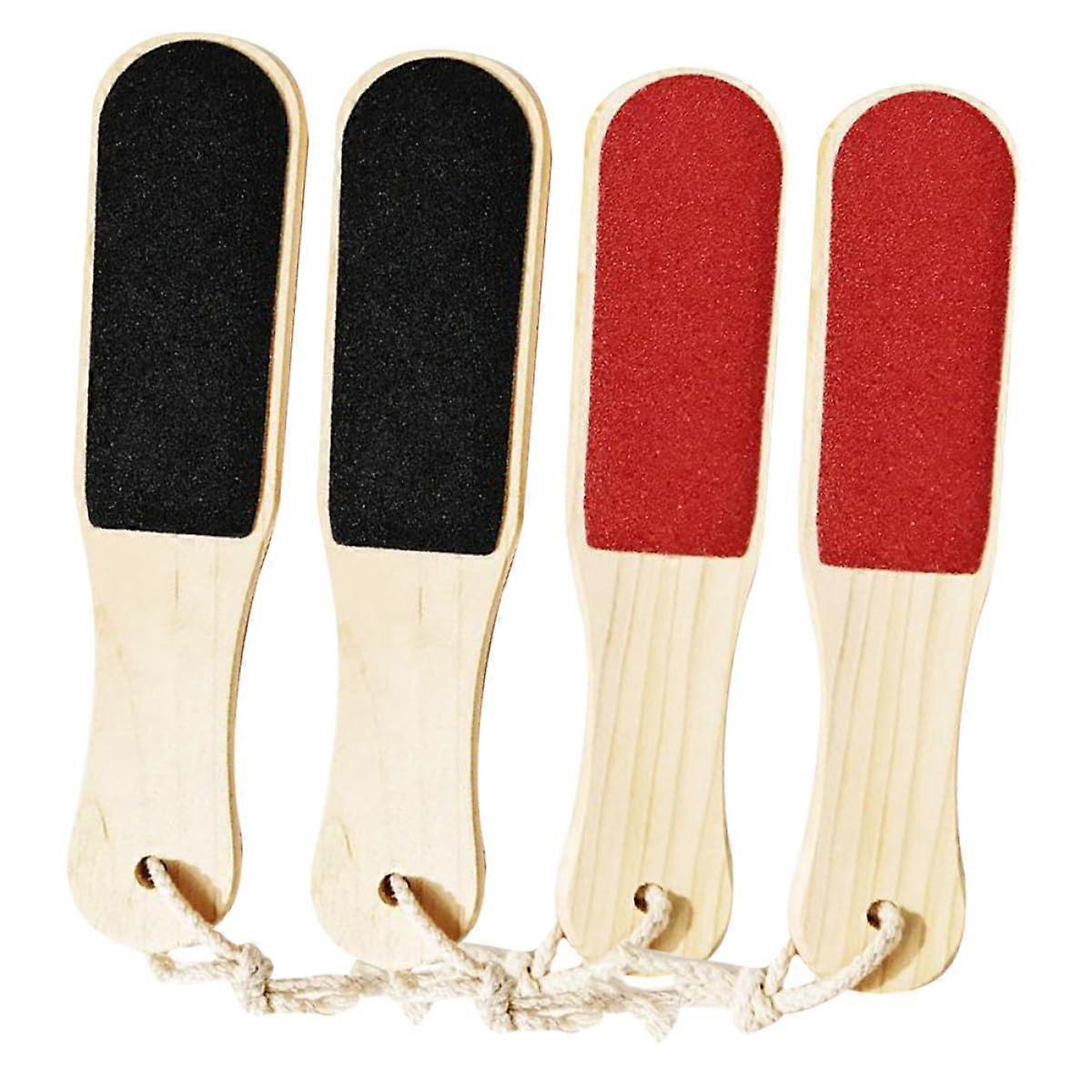 4pcs DoubleSided Wooden Foot Files Callus Remover Pedicure Tool with Ergonomic Handle for Smooth Feet