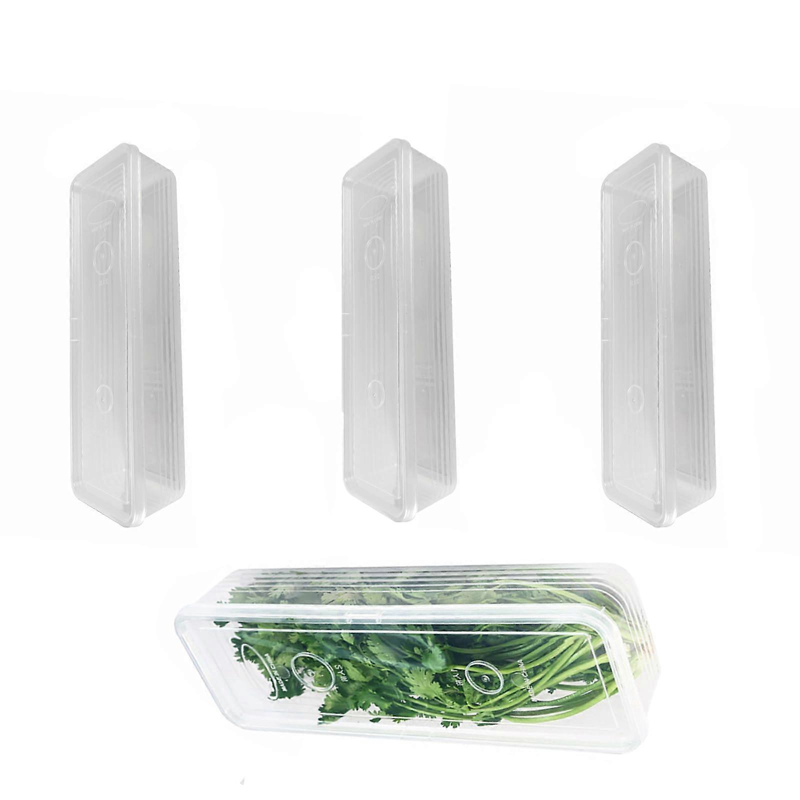 Herb Storage Containers Set of 4 with Freshness Lock, Clear Stackable Produce Keeper for Fridge