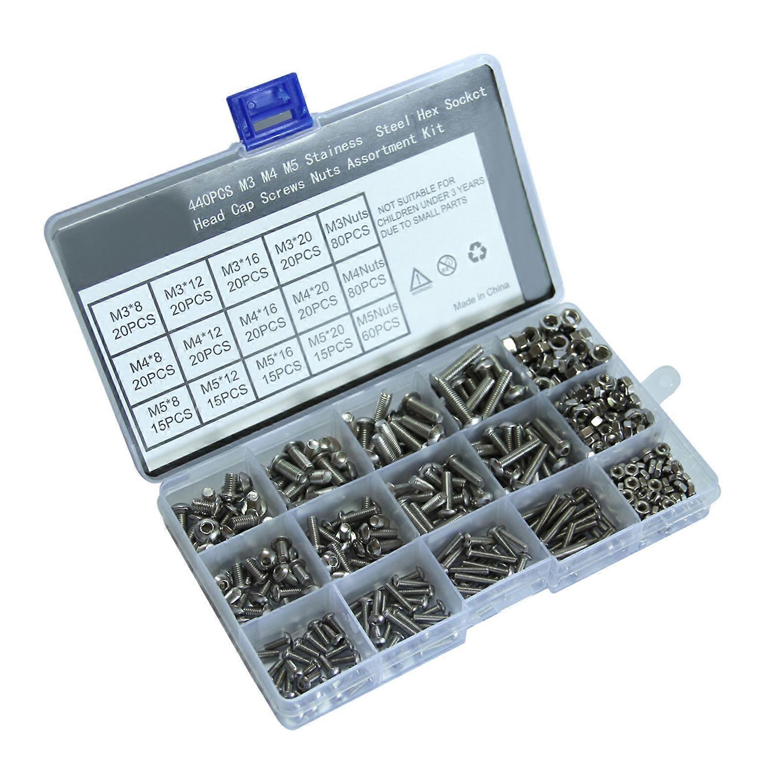 Stainless Steel M5 Socket Head Screws 440Pcs Fasteners Set