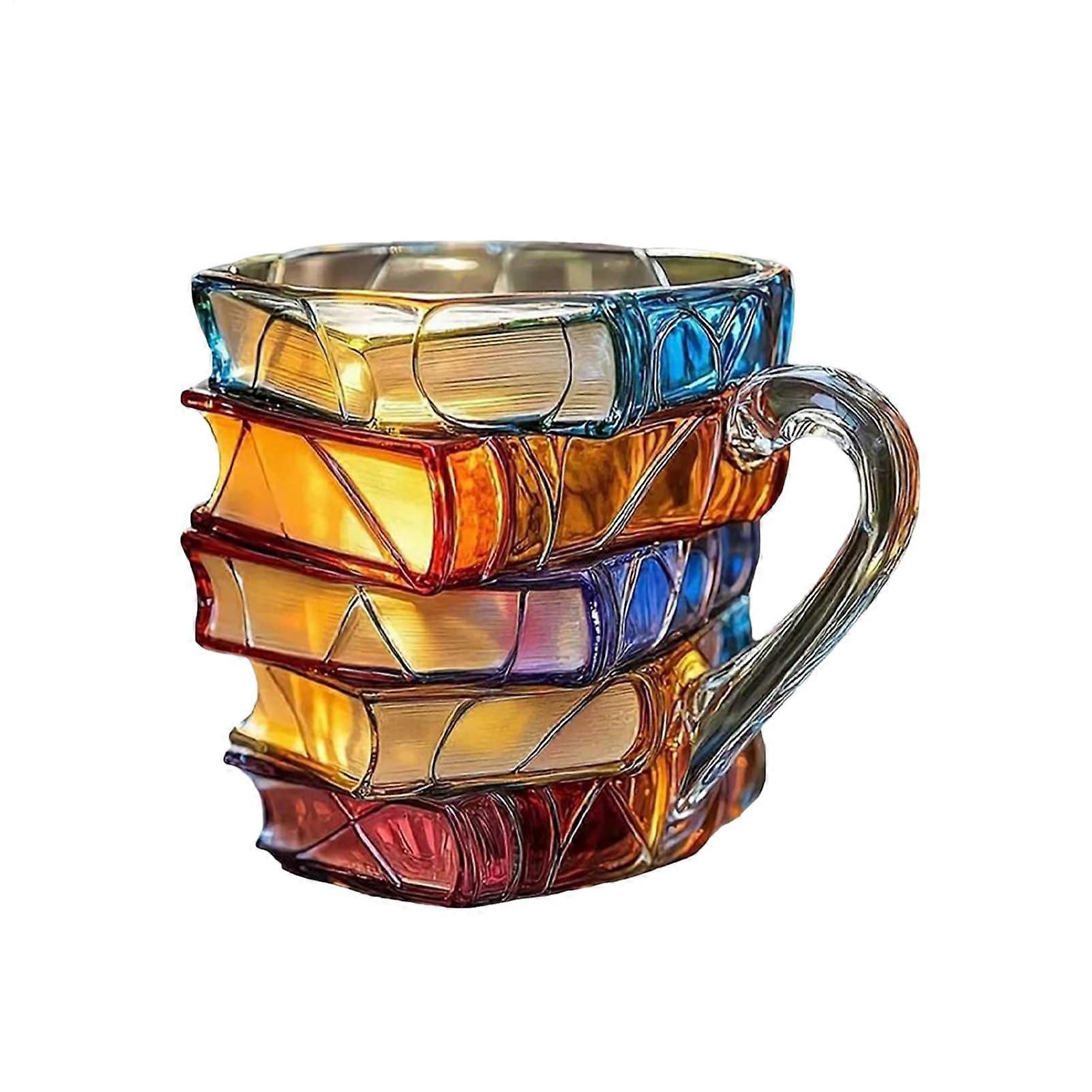 3D Book Lover Mug with Retro Book Stack Design, TemperatureResistant Glass, Bookworm Gift Cup