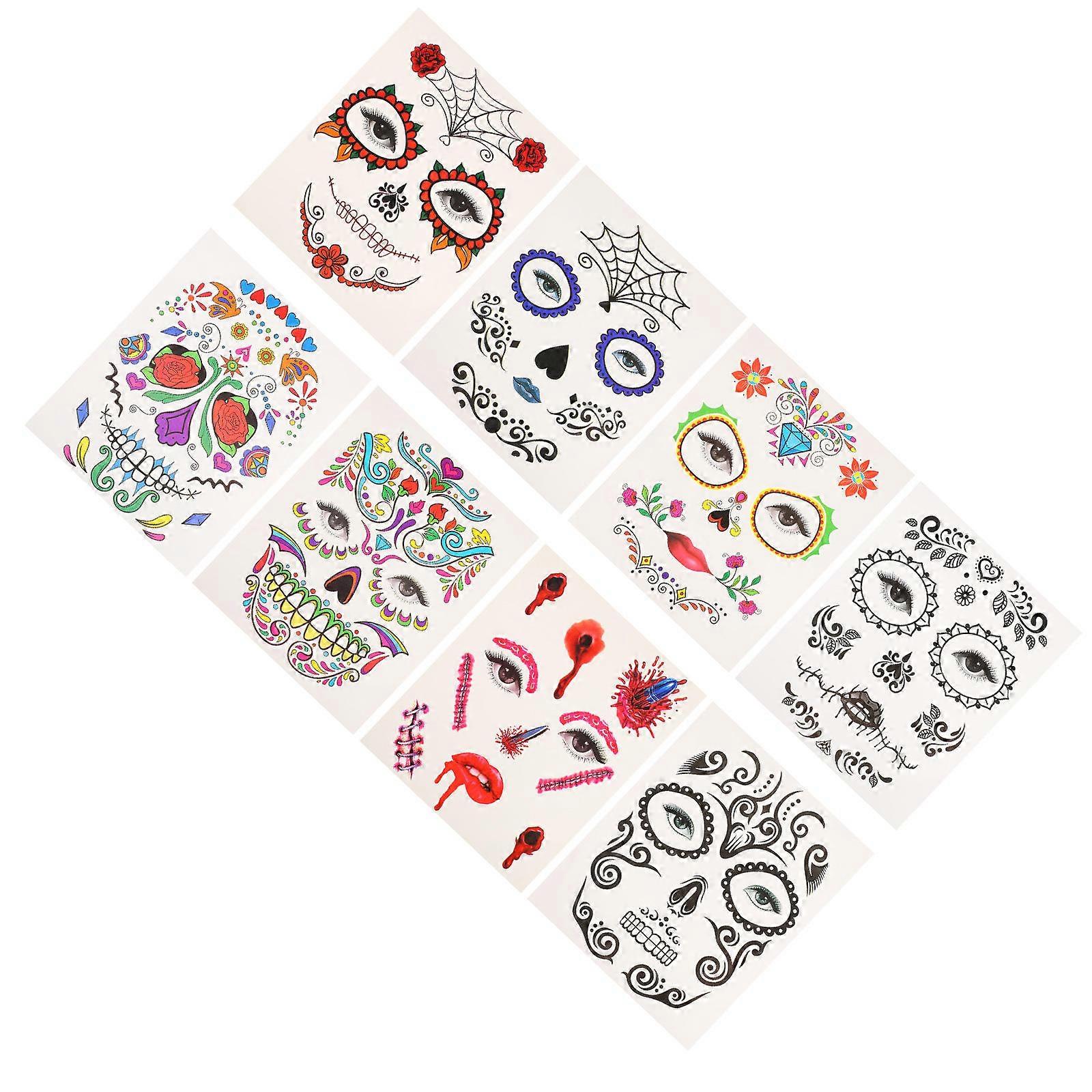Creative Halloween Face Decals 8 Sheets Assorted Color for Masquerade Durable and Waterproof
