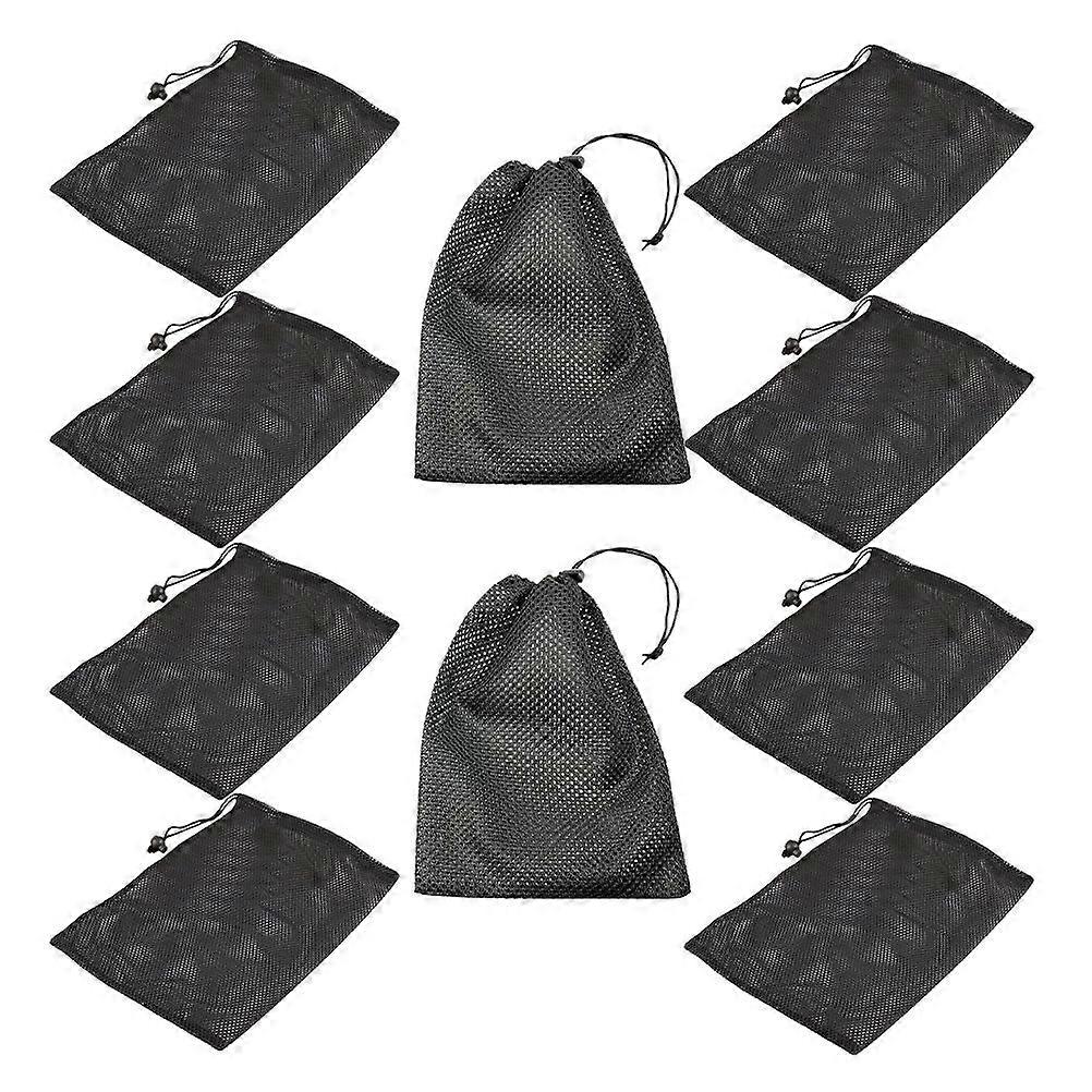 Black Mesh Drawstring Bags Durable Storage for Laundry with 10Pcs
