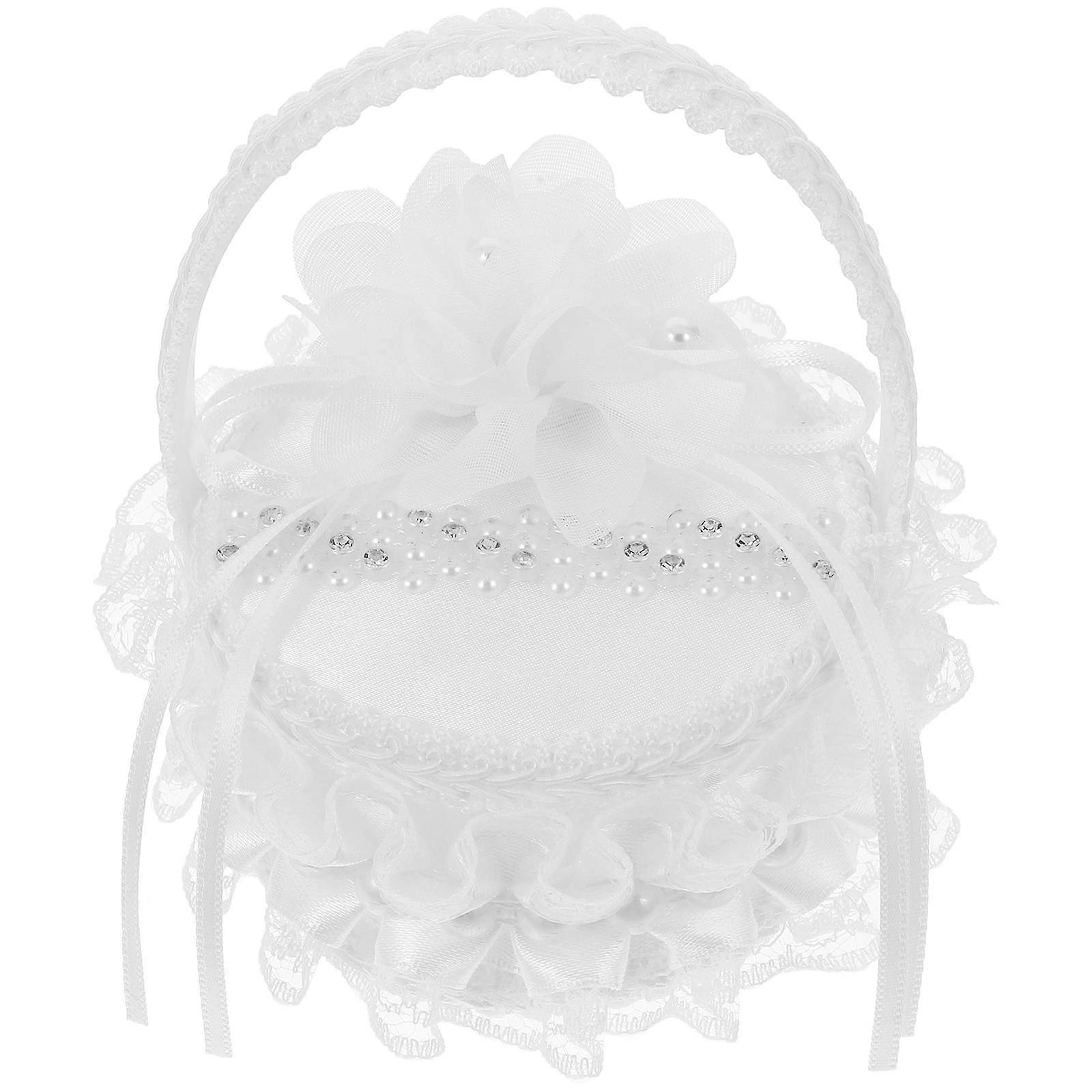 White Wedding Ring Box with Embroidered Pillow for Storage