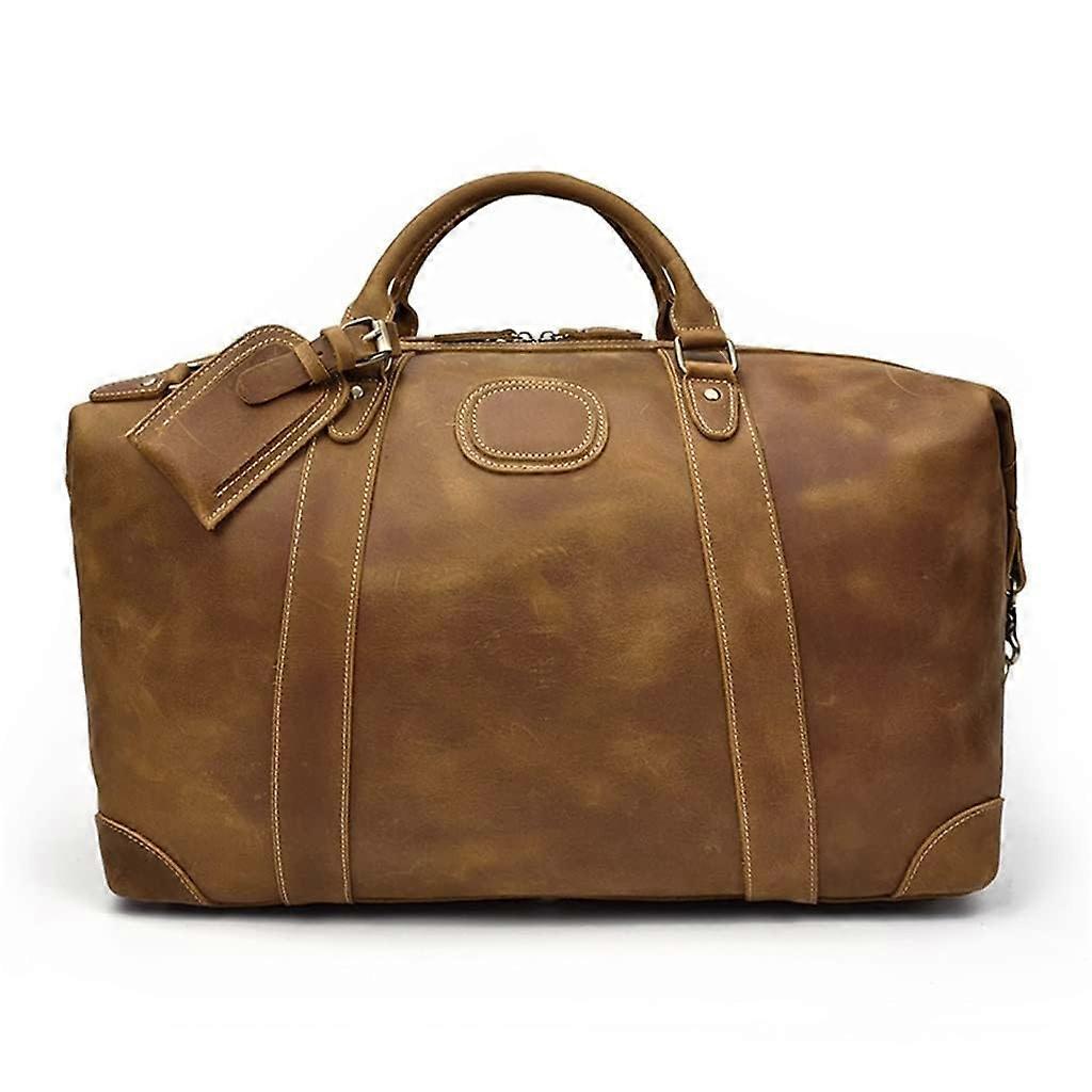 Light Brown Leather Duffle Bag for Men Large Capacity Weekender with Laptop Compartment