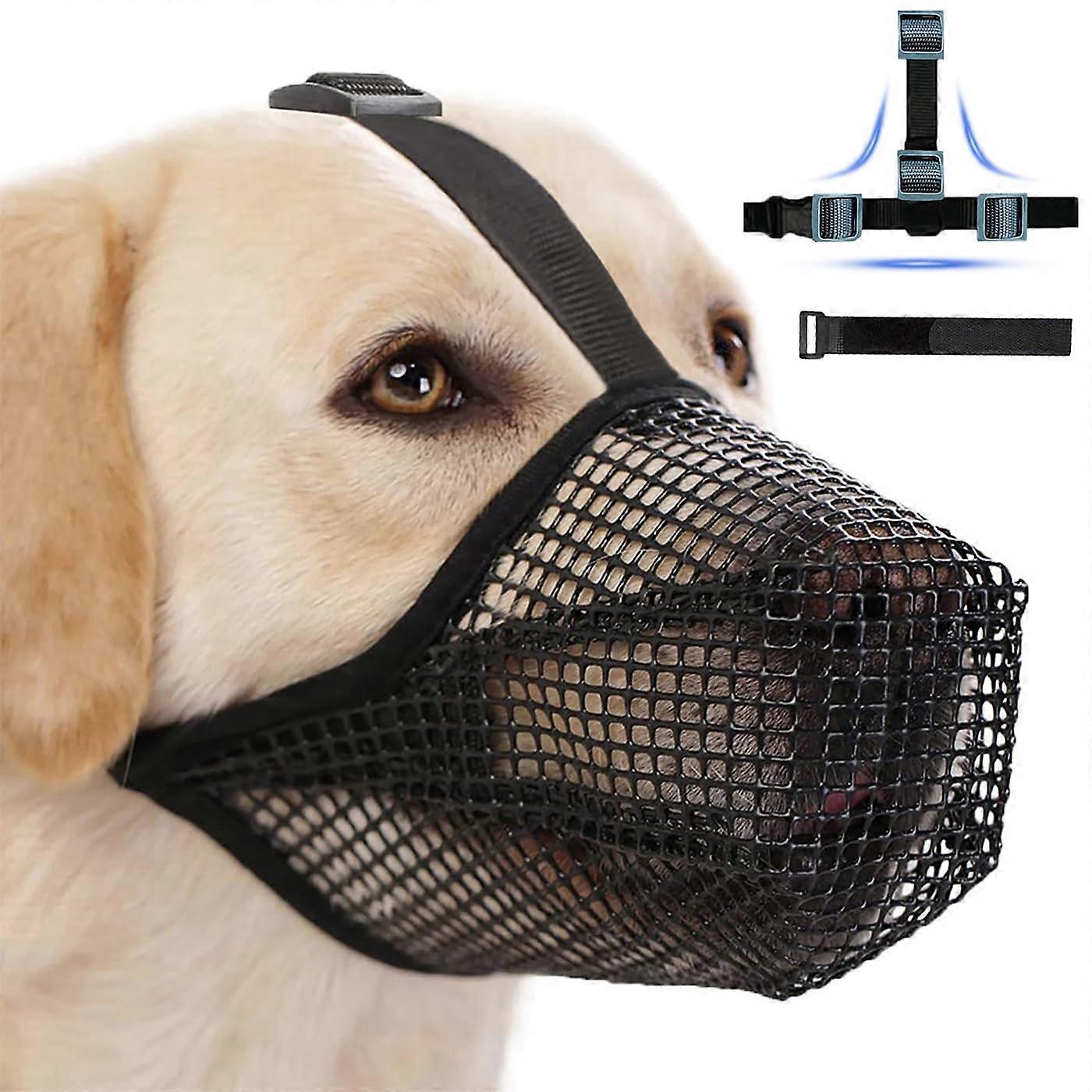 Large Dog Muzzle with Breathable Mesh, Adjustable Straps and Full Coverage AntiBiting XL Black