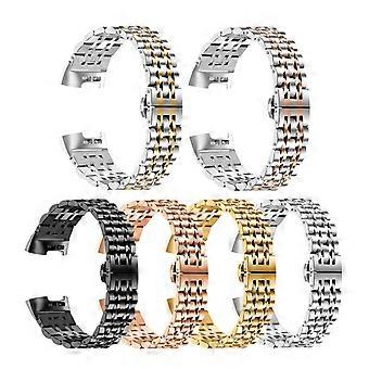 Black Stainless Steel SevenBead Band Compatible with Fitbit Charge 4 3 2 Adjustable Bracelet