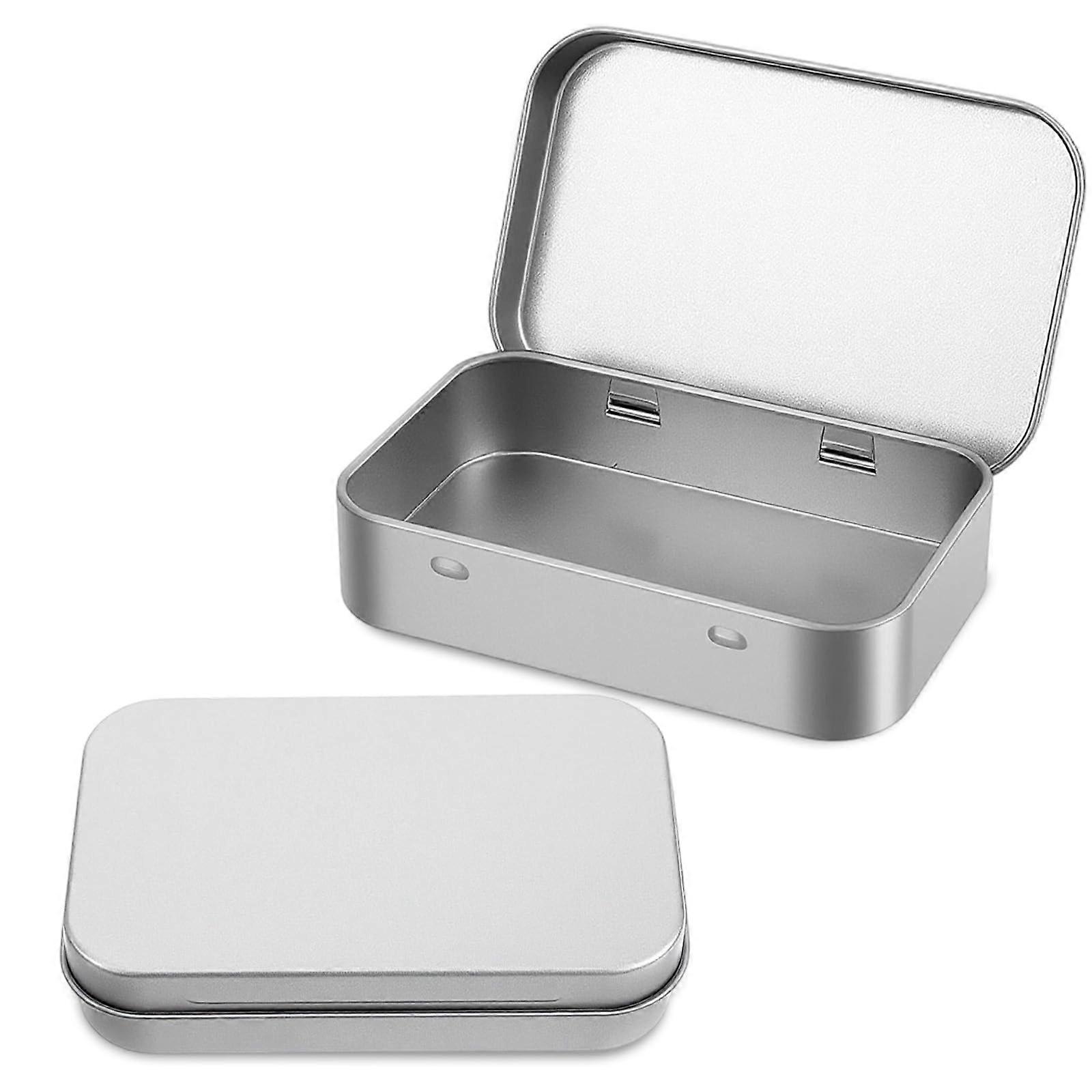 Metal Tin Box Set, Matte Silver Small Hinged Rectangular Storage Containers for Jewelry and Crafts