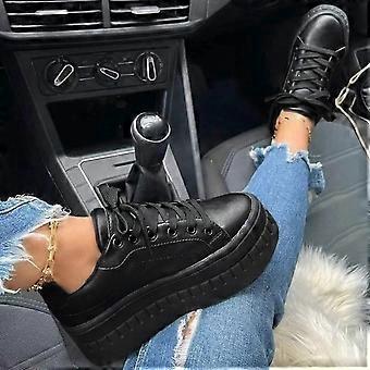 Women Shoes Wide Width Casual Ladies Fashion Solid Color Leather Round Toe Lace Up Platform Women High Heel Sandals Black 7.5