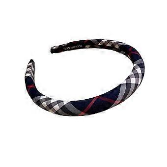 Vintage Plaid Headband Navy Blue Wide Sponge Cranial Lift Pressure Relief Retro Hair Accessory