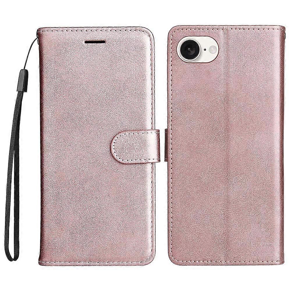 For iPhone 17e 16e Case Solid Color Leather Mobile Cover Wallet Stand with Strap