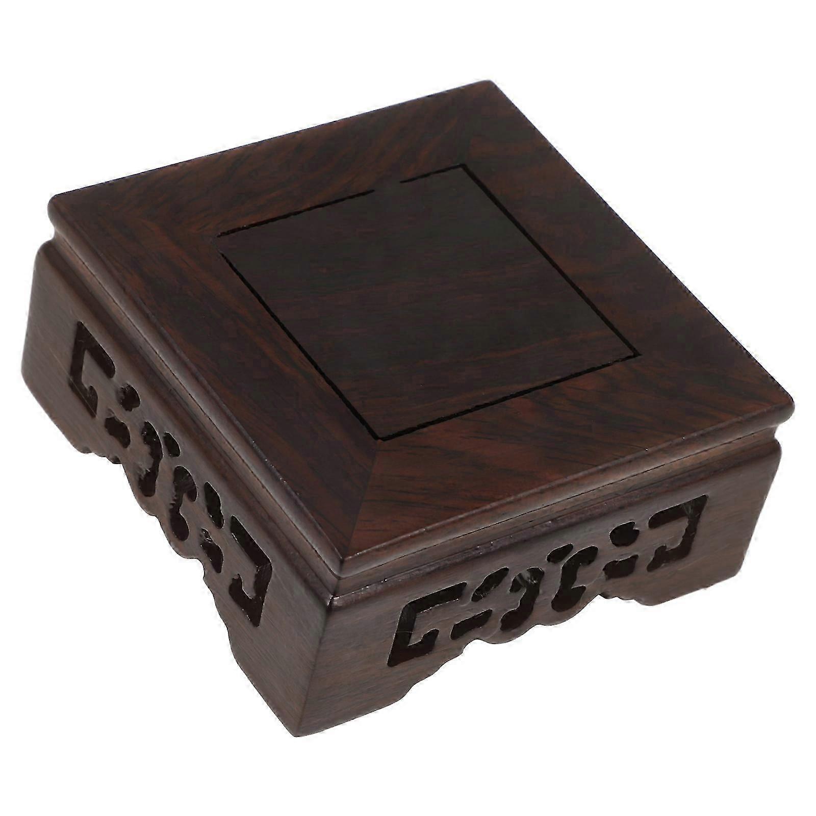 Dark Brown Plant Display Wooden Base Stand Small Riser