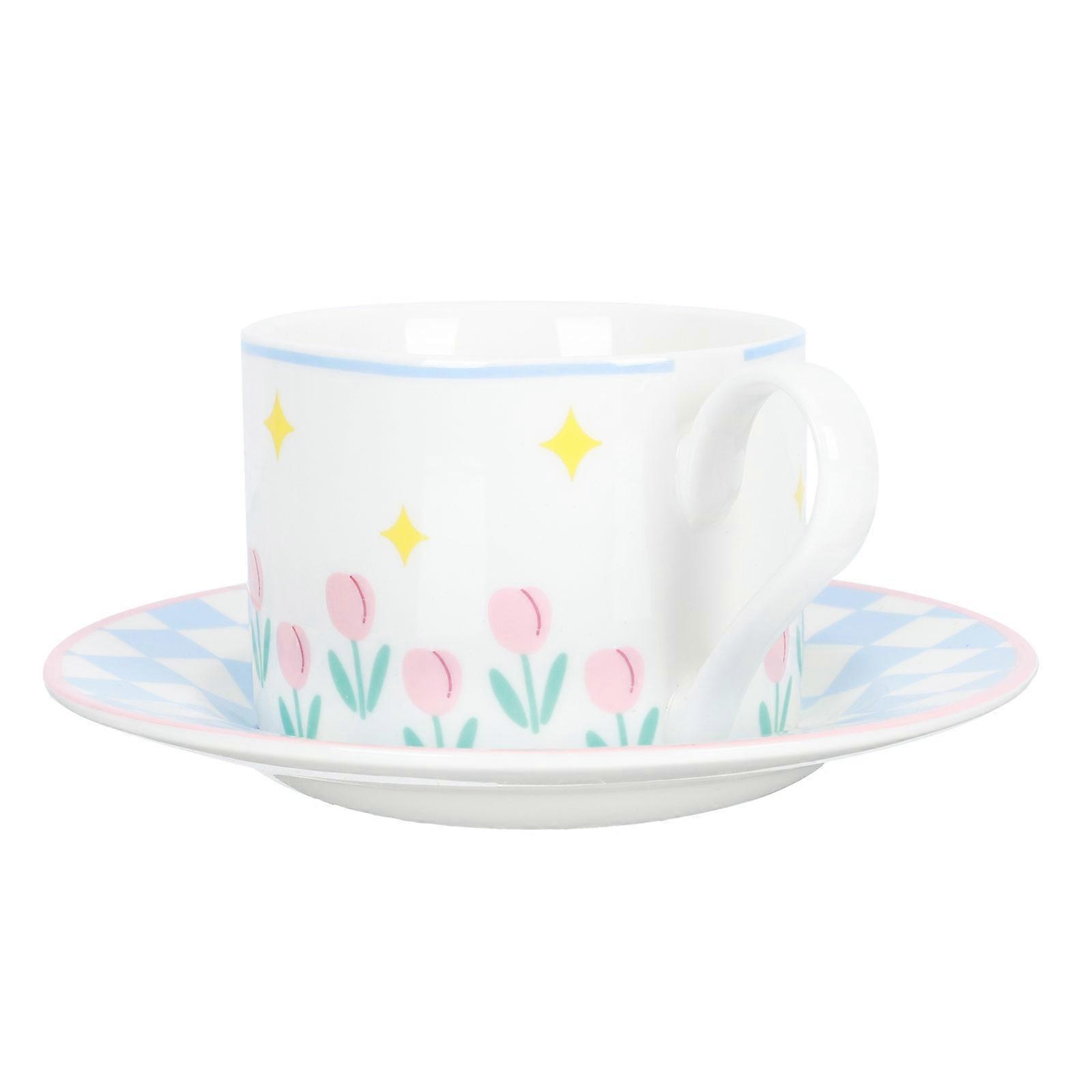 Ceramic Coffee Cup with Tulip Pattern for Storage 1Set