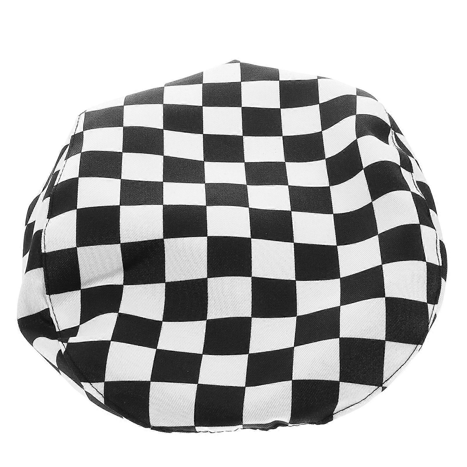 Chef Beret Cooking Hat for Kitchen Use with Checkered Pattern