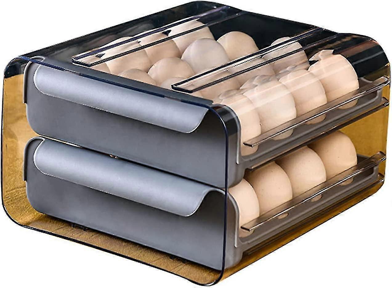 32 Grid Egg Storage Drawer Container For Refrigerator, Clear Double-la