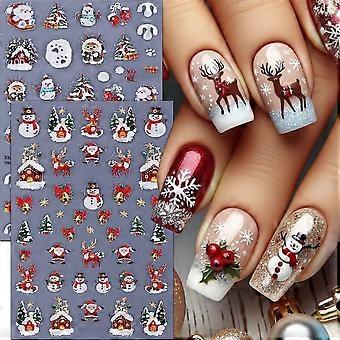 5D Embossed Christmas Nail Stickers Set for Women, Self Adhesive Santa Claus Tree Snowman Nail Art Decals
