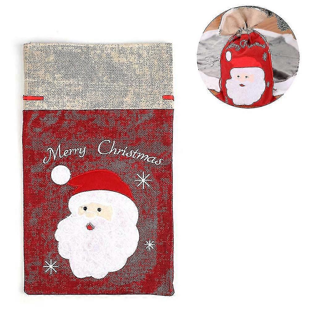 Christmas Gift Bag, Linen Drawstring Bag - Reusable Santa and Snowman Design, 57x34cm, 1 Pack