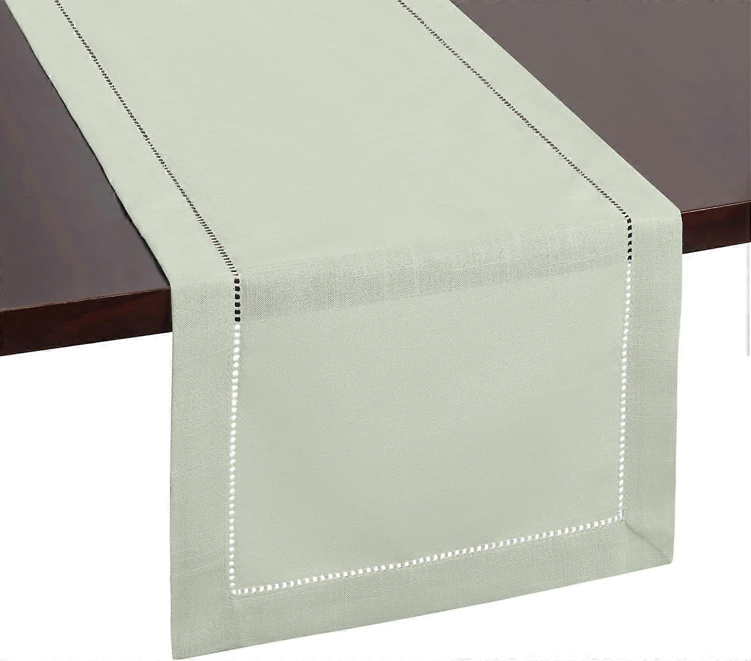 Sage Green Table Runner, with Hemstitch - Perfect Easter Table Runner for Spring Decor, Easter Decor, Farmhouse Decor, Rustic Kitchen Decorations - Ca