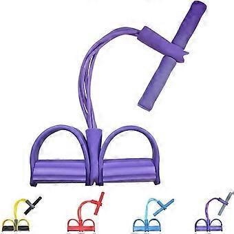 4 Tube Resistance Bands Sit Up Assistant with Secure Foot Pedal Grip for Home Workout Purple