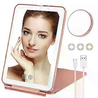 New Makeup Mirror with 10X Magnifying 72 LED Lights Vanity Mirror 3 Color Lights Travel Mirror Compact Cosmetic Foldable Mirror