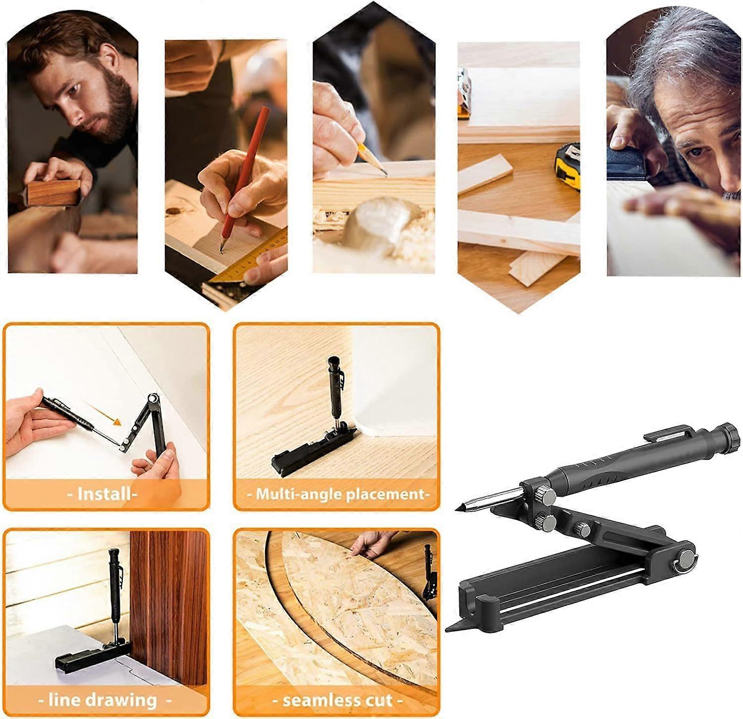 Multi-Function Scribing Tool, Scribe Tool with Deep Hole Pencil, Adjustable Locking Precise Woodworking Measuring Gauge Scribing Tool for Woodworking 
