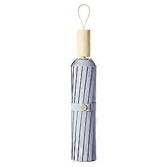 Compact Travel Umbrella Blue Small Windproof Folding Design with 99% UV Protection and Real Wood Handle