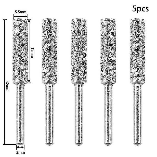 4mm5pcsダイヤモンドコーティング円筒形バリ4.0mm 4.8mm 5.5mmチェーンソーシャープナーストーンファイルチェーンソーシャープリングカービング研削工具A