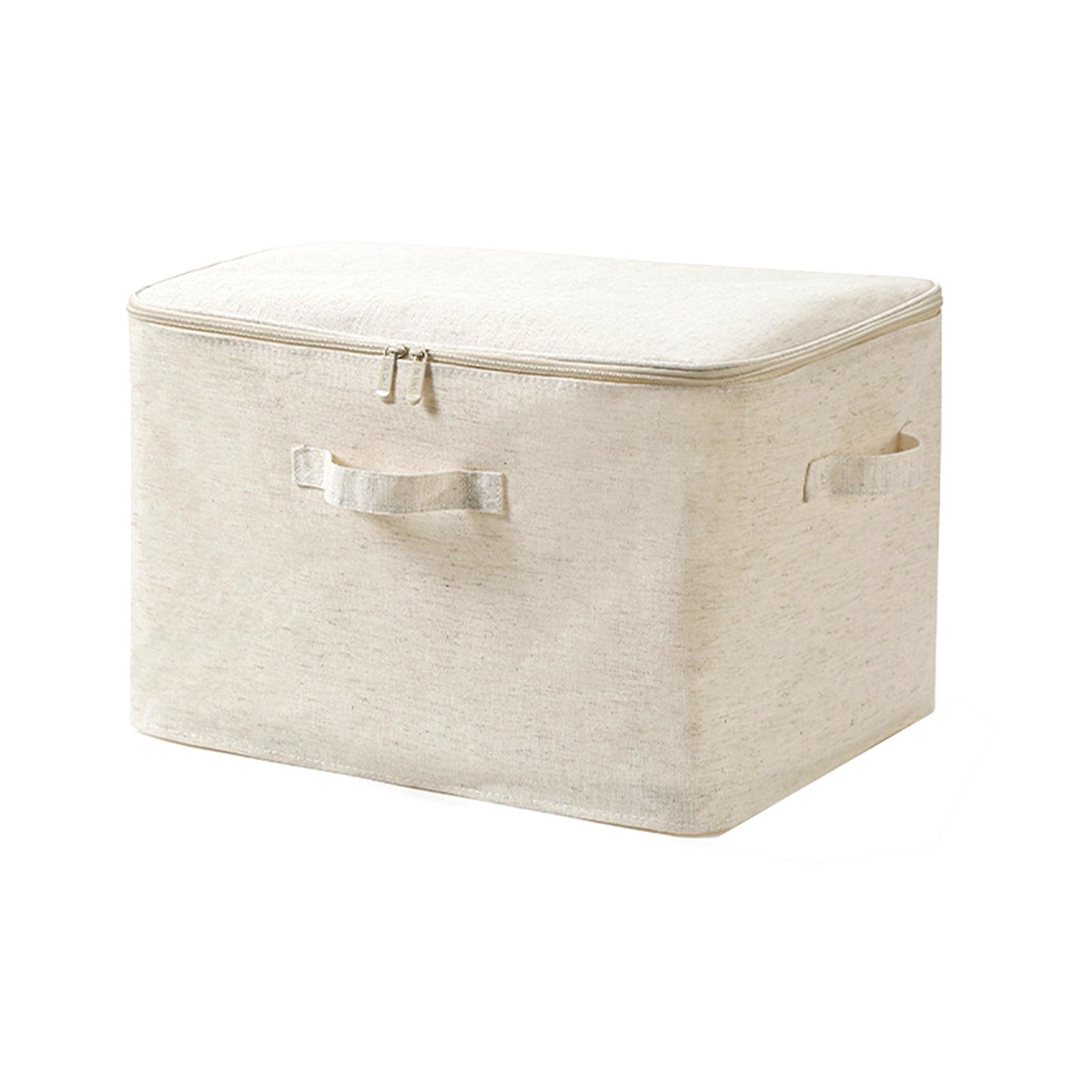 Cotton & Linen Fabric Storage Bin Dustproof Clothes Quilt Organizing Box with Handle for Bedroom