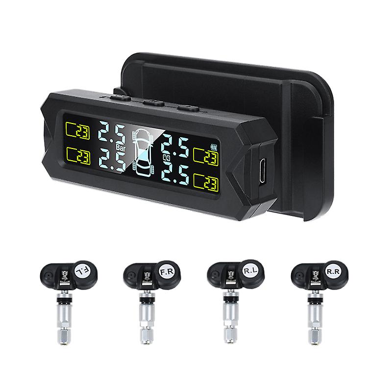 Solar Car Tire Pressure Monitor Tpms High Precision Tire Pressure Monitoring System With 4 External/inner Sensor Security Alarm