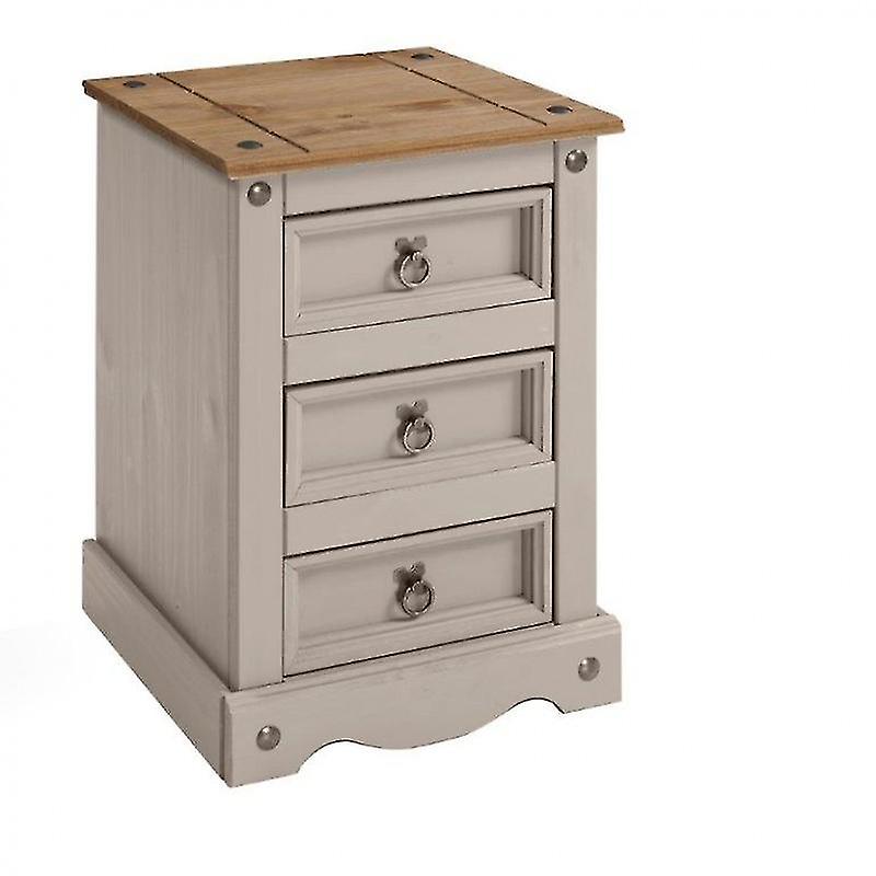 Corona Grey Wax Medium 3 Drawer Bedside Cabinet
