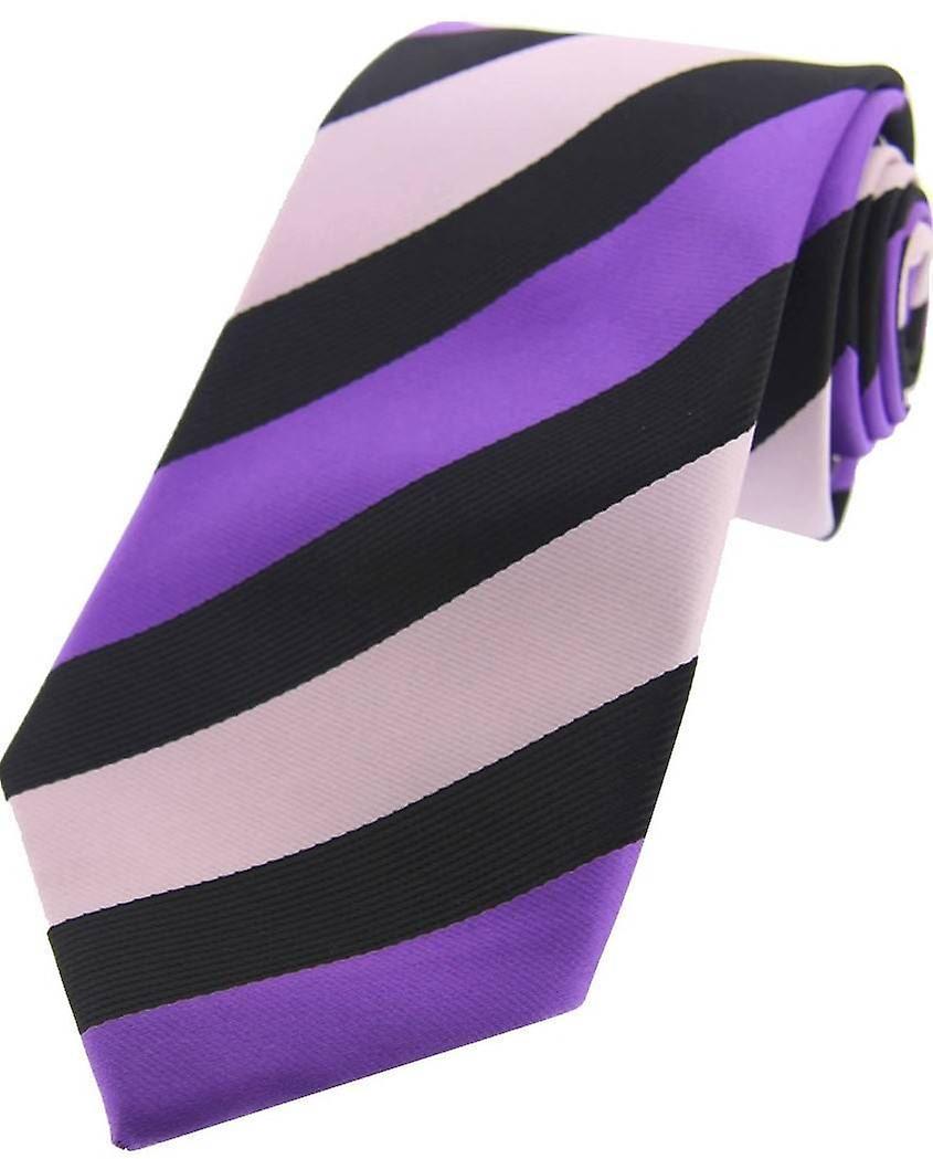 David Van Hagen Striped Polyester Tie - Purple/Pink/Black