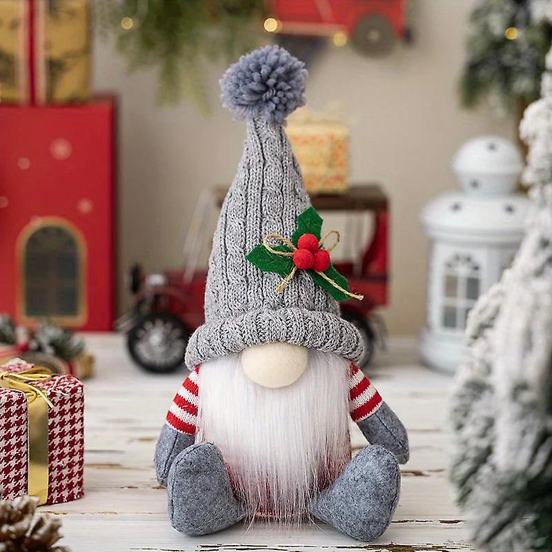 1Pc Merry Christmas And New Year Decorative Articles Knitted Hat Holding Pine Branch Rudolf Doll Dwarf Faceless  Ornament