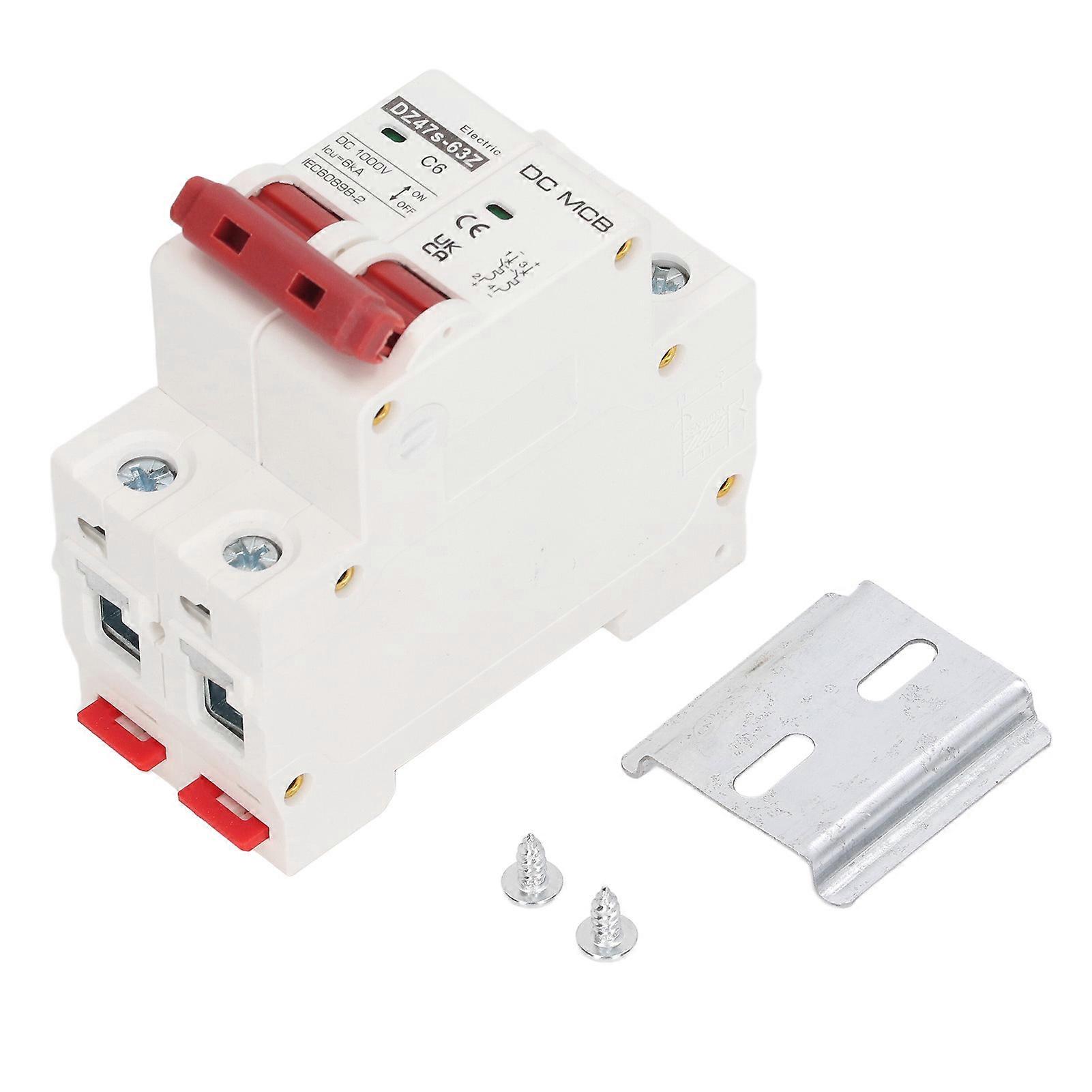 2P DC Miniature Circuit Breaker, 6000A Breaking Capacity, 6A Mini Circuit Breaker for 1000V Solar Photovoltaic System