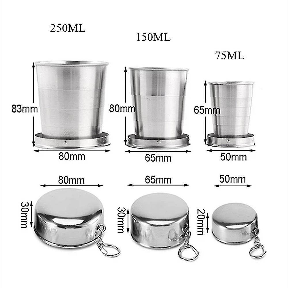 70/150/250ml Telescopic Folding Cup Stainless Steel Camping Folding Cup Portable With Key Ring Folding Water Cup Removable-hy