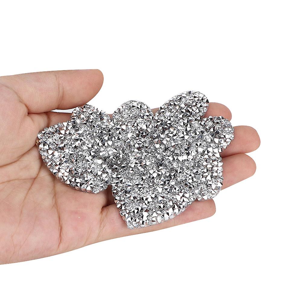 10PCS 4cm Silver Heart Shaped Hot Fix Rhinestone Applique Set
