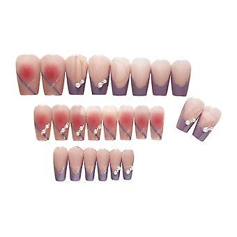 24pcs Woman French Fake Nail Nude and Purple Dual Color Resin Artificial Nail for Beginners Nail Decoration Practice