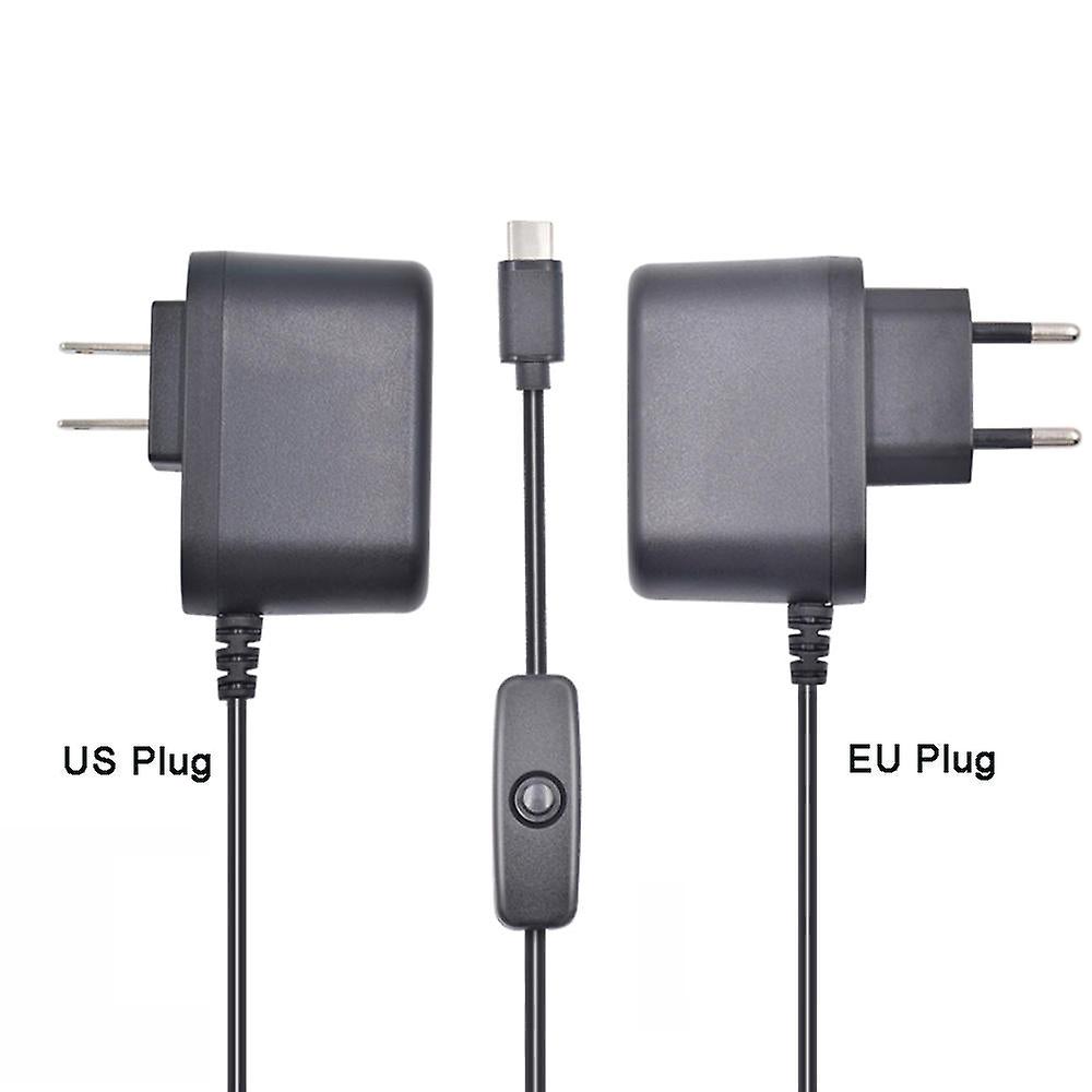5V 3a Type-c Us/eu Plug Power Charger Adapter With Switch For Raspberry Pi 4b